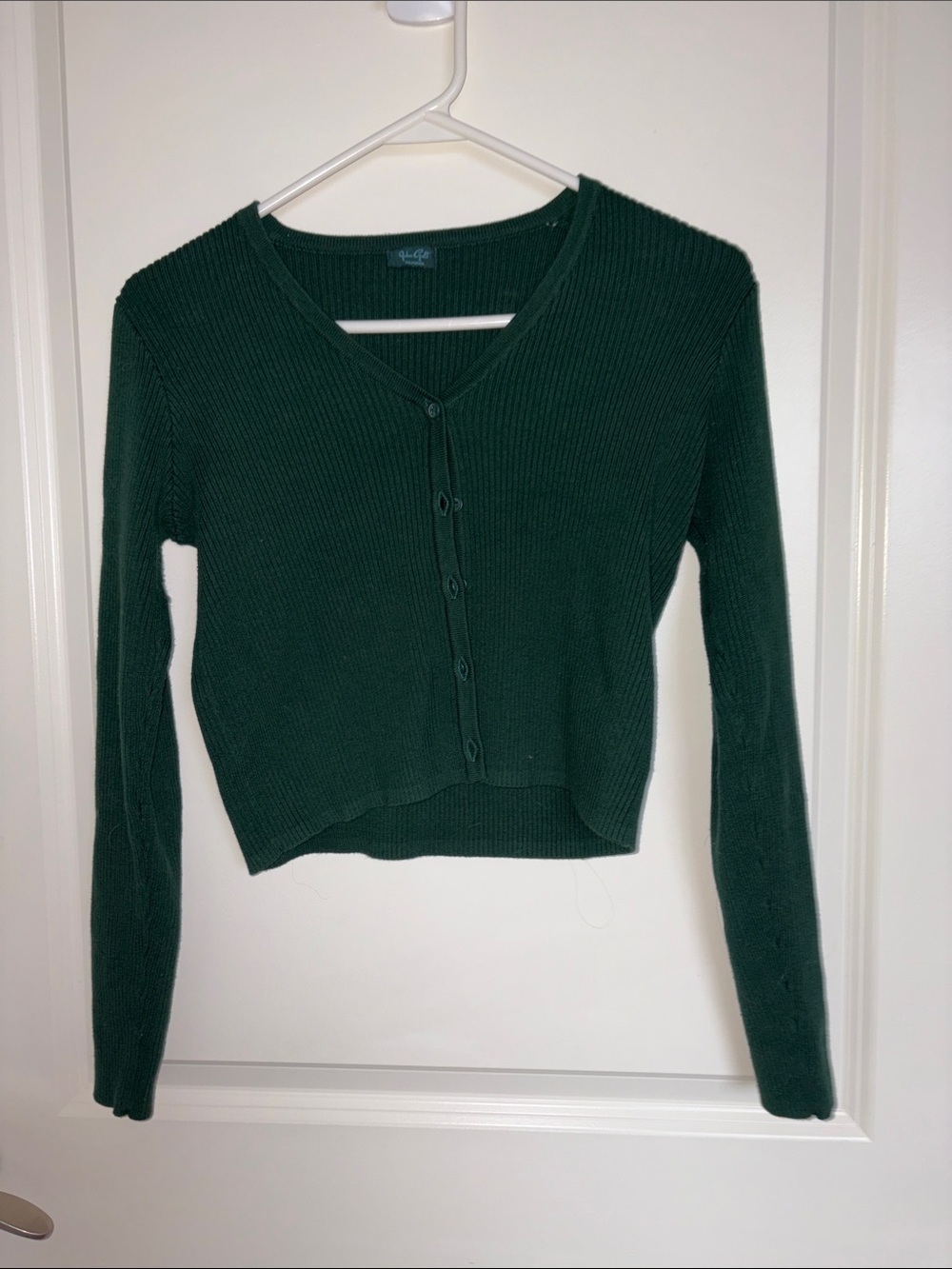 Brandy Melville Dark Green Ribbed V-Neck Button Cardigan